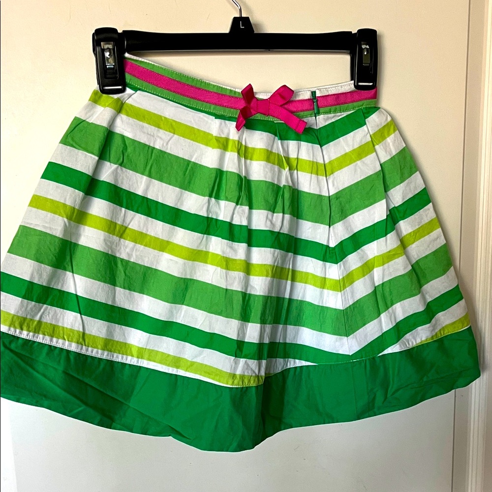 EUC Mini Boden vibrant, green & white striped airline skirt size 7–8 Y